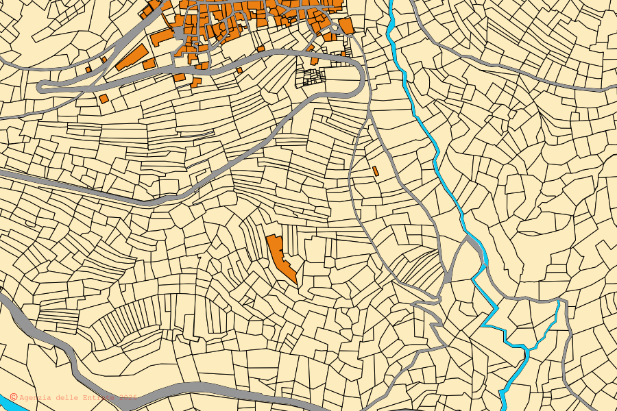 Mappa catastale del centro di Usseaux: particelle e fabbricati, cartografia Agenzia delle Entrate