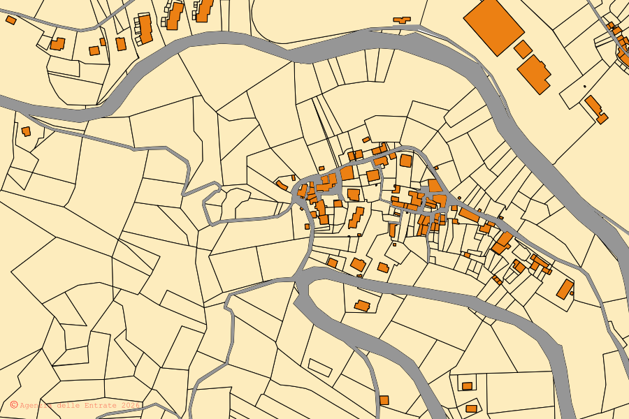 Mappa catastale del centro di Ussita: particelle e fabbricati, cartografia Agenzia delle Entrate