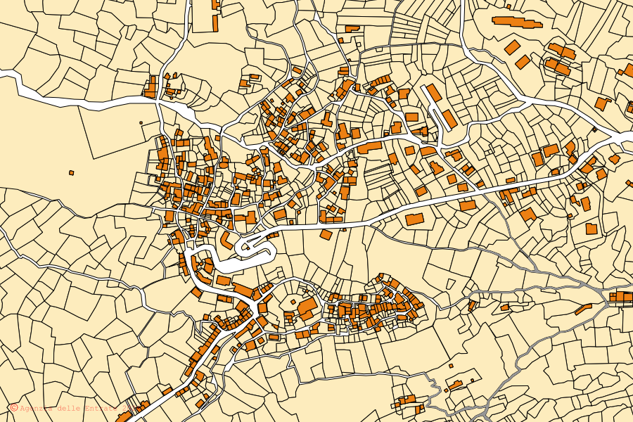 Mappa catastale del centro di Vagli Sotto: particelle e fabbricati, cartografia Agenzia delle Entrate