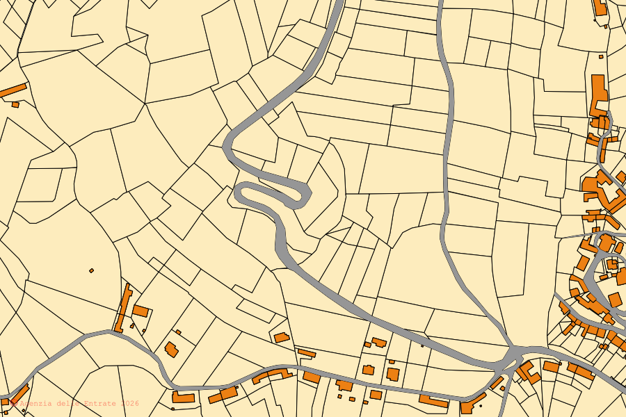Mappa catastale del centro di Vaglio Serra: particelle e fabbricati, cartografia Agenzia delle Entrate