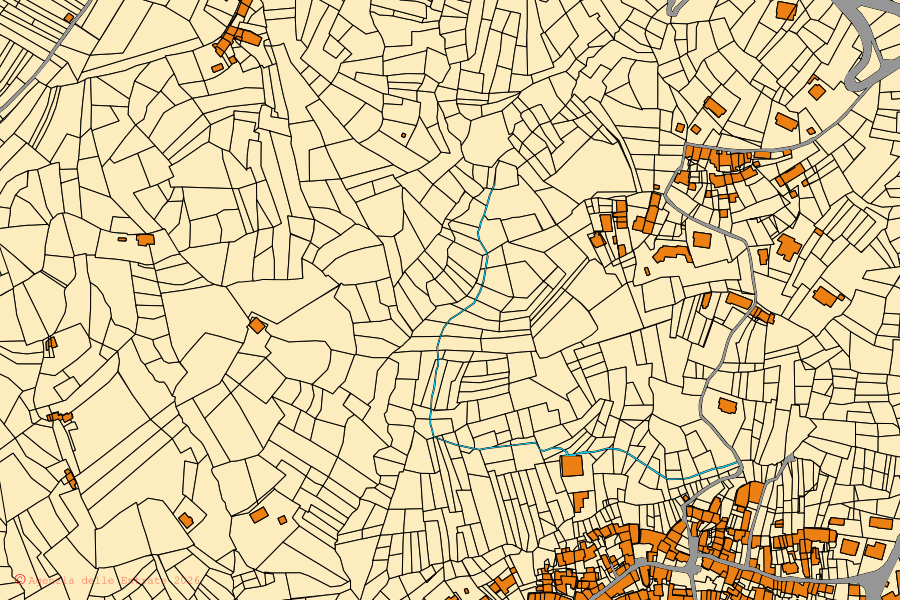 Mappa catastale del centro di Val di Chy: particelle e fabbricati, cartografia Agenzia delle Entrate