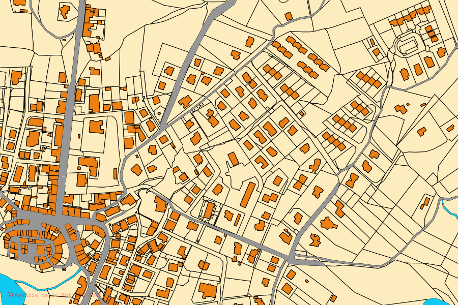 Mappa catastale del centro di Valfabbrica: particelle e fabbricati, cartografia Agenzia delle Entrate