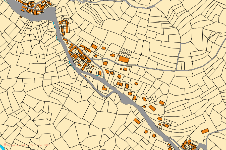Mappa catastale del centro di Valgioie: particelle e fabbricati, cartografia Agenzia delle Entrate