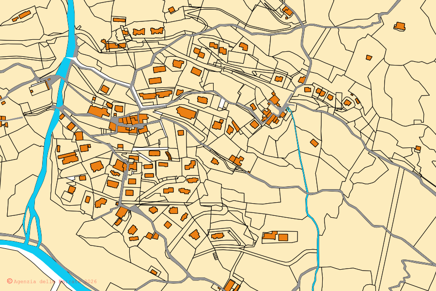 Mappa catastale del centro di Valgoglio: particelle e fabbricati, cartografia Agenzia delle Entrate