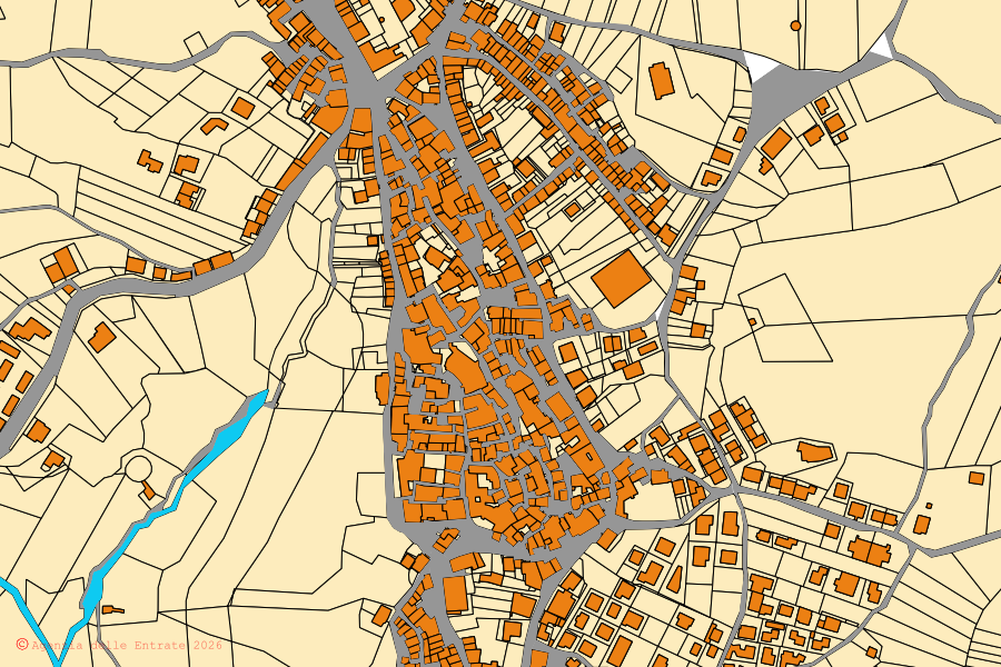 Mappa catastale del centro di Vallata: particelle e fabbricati, cartografia Agenzia delle Entrate