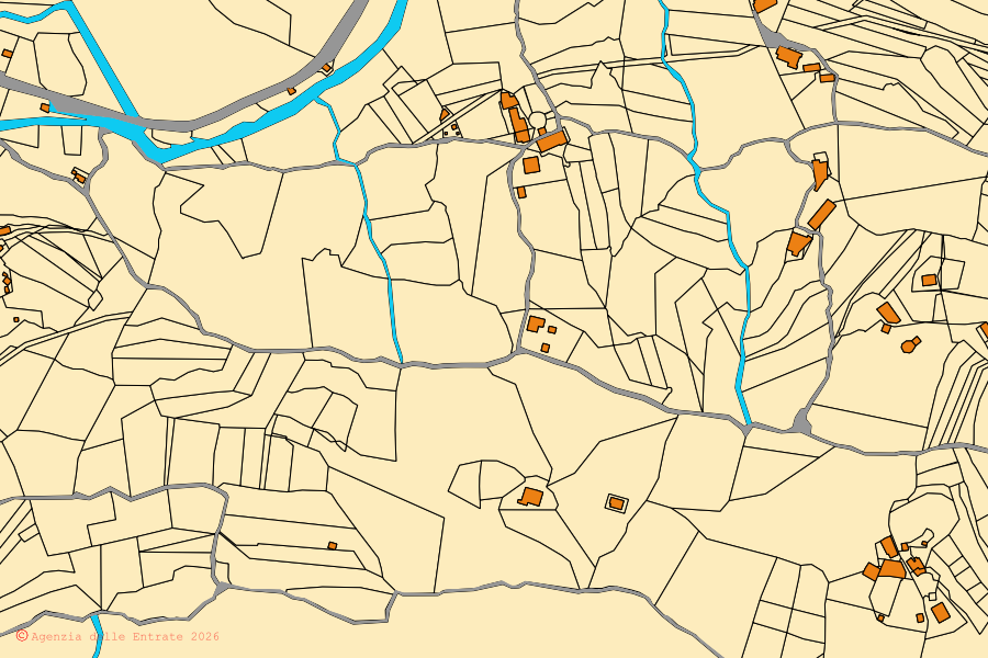 Mappa catastale del centro di Vallemaio: particelle e fabbricati, cartografia Agenzia delle Entrate