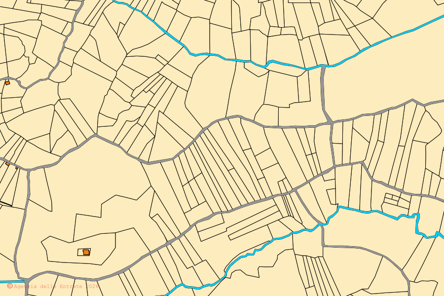 Mappa catastale del centro di Vallinfreda: particelle e fabbricati, cartografia Agenzia delle Entrate