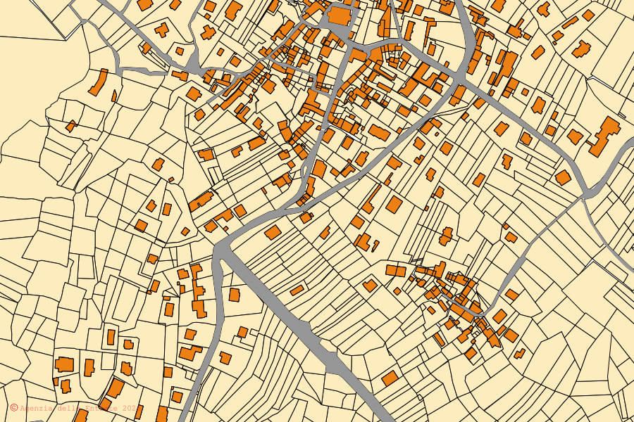 Mappa catastale del centro di Vallo Torinese: particelle e fabbricati, cartografia Agenzia delle Entrate