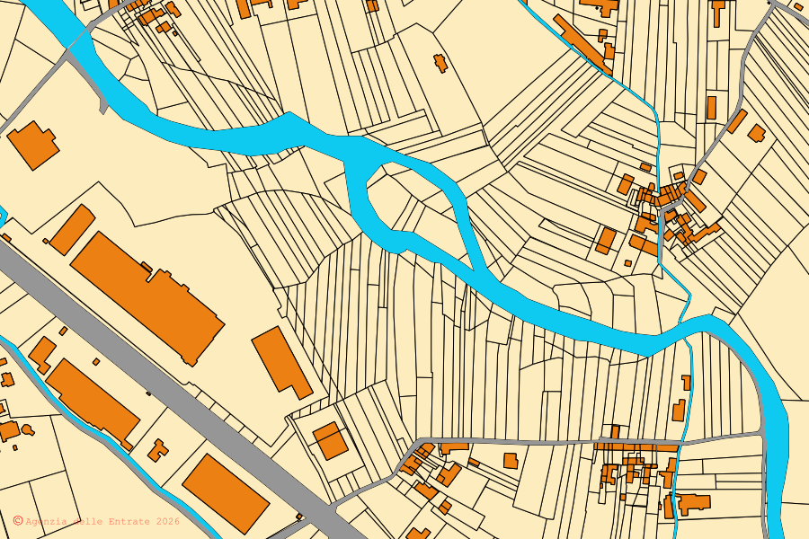 Mappa catastale del centro di Valperga: particelle e fabbricati, cartografia Agenzia delle Entrate