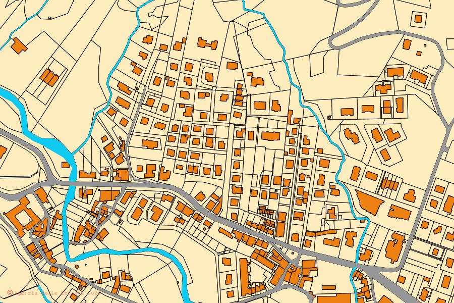 Mappa catastale del centro di Varano de' Melegari: particelle e fabbricati, cartografia Agenzia delle Entrate
