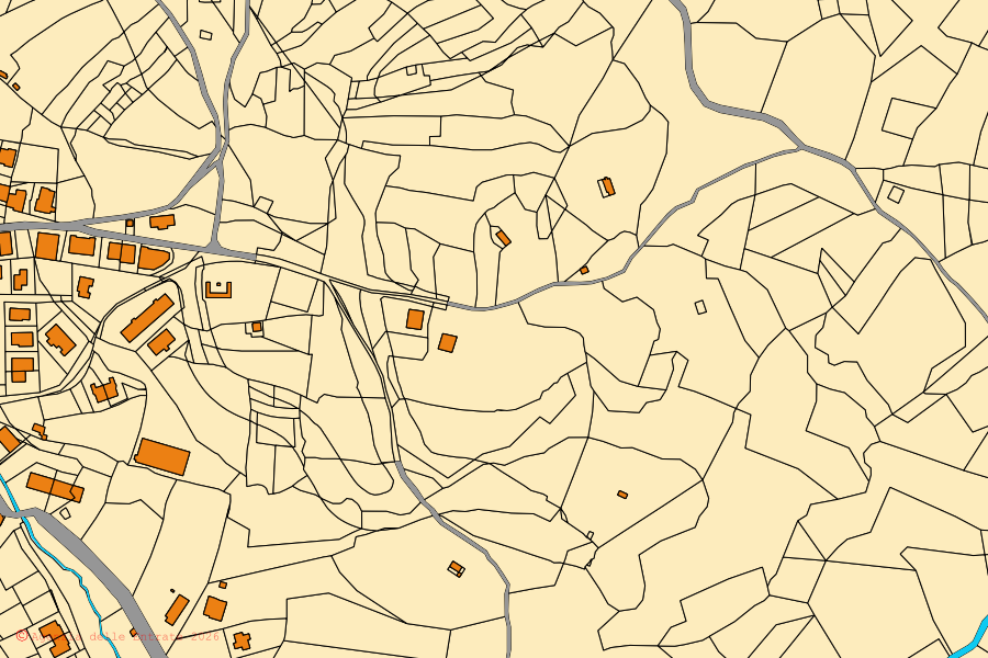 Mappa catastale del centro di Vazzano: particelle e fabbricati, cartografia Agenzia delle Entrate