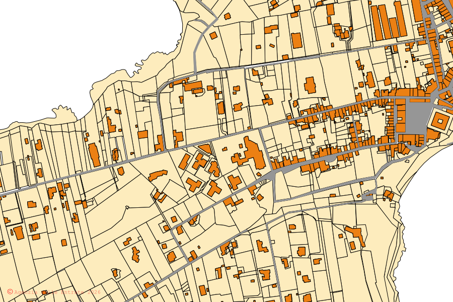 Mappa catastale del centro di Ventotene: particelle e fabbricati, cartografia Agenzia delle Entrate