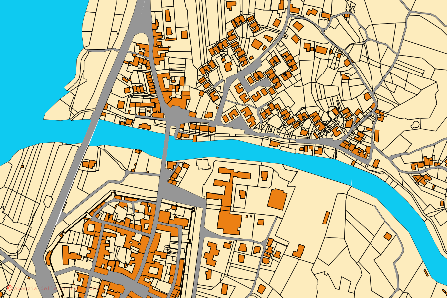 Mappa catastale del centro di Venzone: particelle e fabbricati, cartografia Agenzia delle Entrate