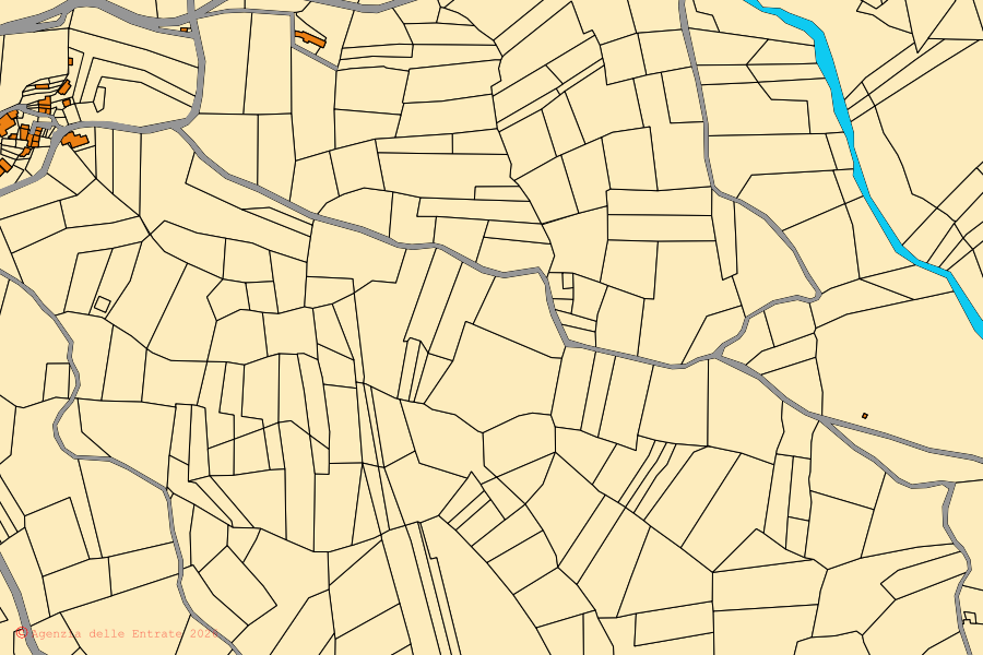 Mappa catastale del centro di Vernasca: particelle e fabbricati, cartografia Agenzia delle Entrate