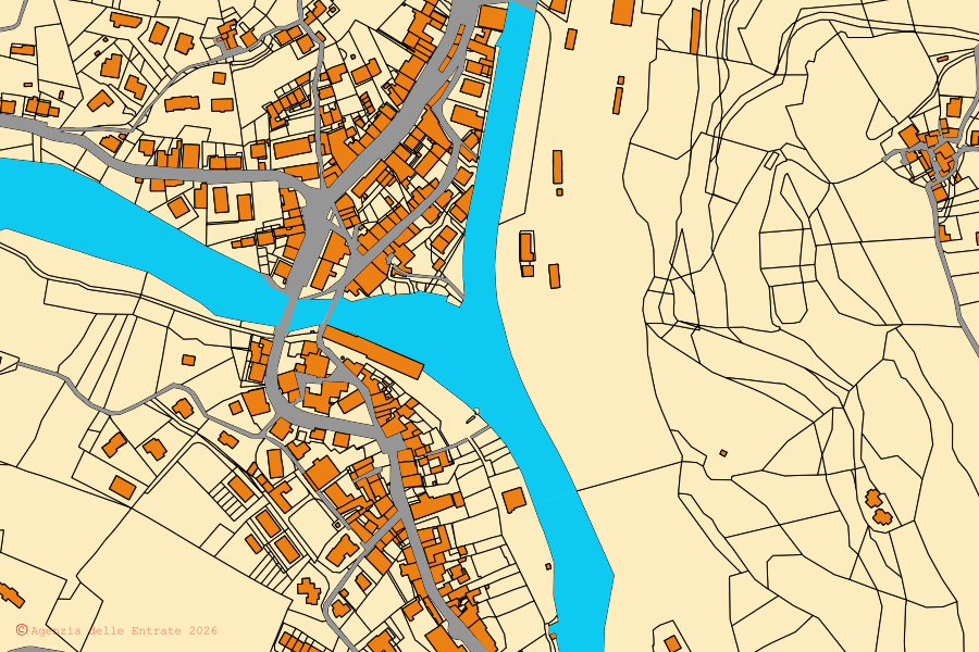 Mappa catastale del centro di Vernio: particelle e fabbricati, cartografia Agenzia delle Entrate