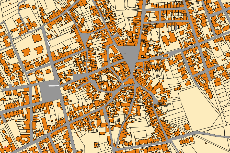 Mappa catastale del centro di Vernole: particelle e fabbricati, cartografia Agenzia delle Entrate
