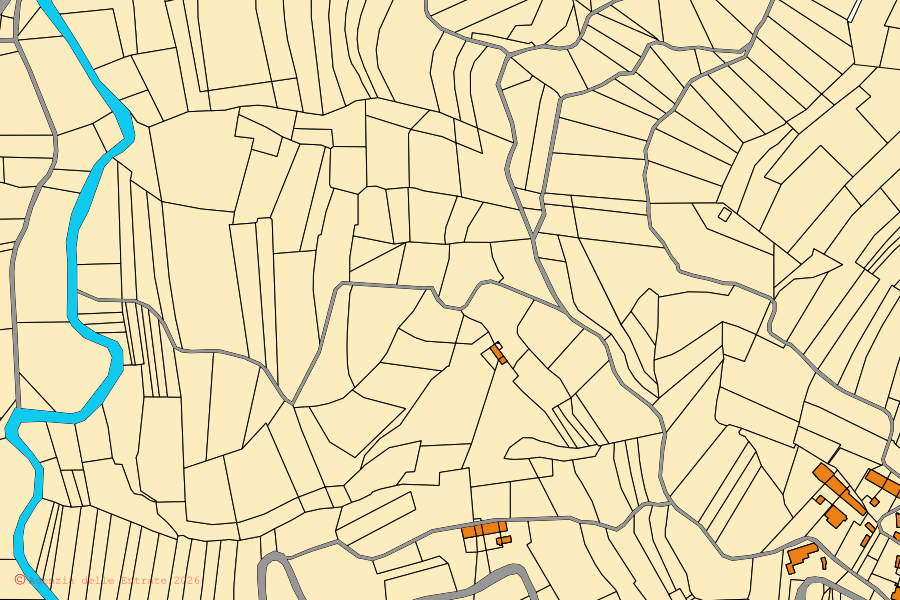 Mappa catastale del centro di Verrua Savoia: particelle e fabbricati, cartografia Agenzia delle Entrate