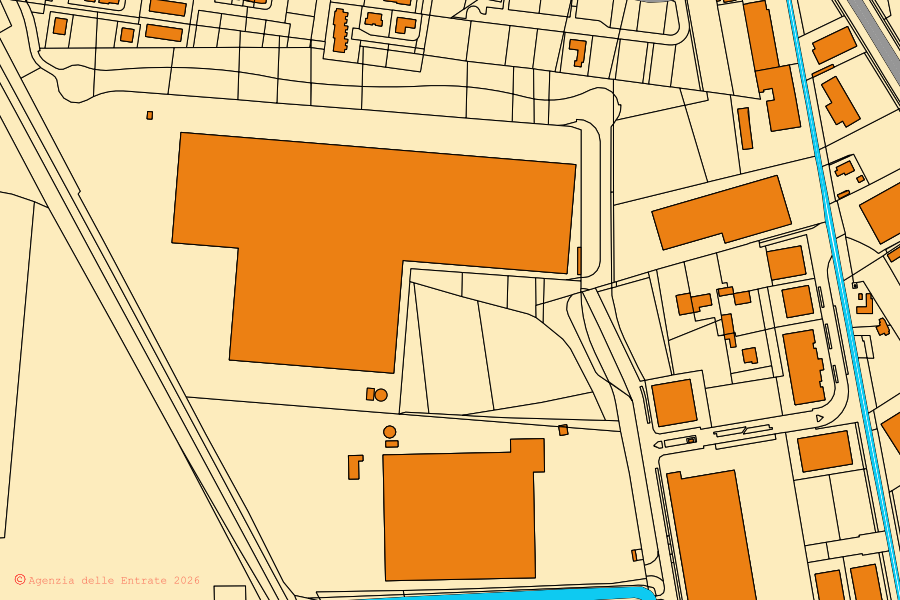 Mappa catastale del centro di Vescovana: particelle e fabbricati, cartografia Agenzia delle Entrate