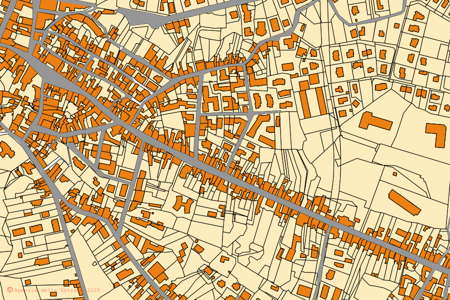 Mappa catastale del centro di Viagrande: particelle e fabbricati, cartografia Agenzia delle Entrate
