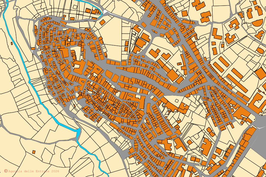 Mappa catastale del centro di Vico del Gargano: particelle e fabbricati, cartografia Agenzia delle Entrate
