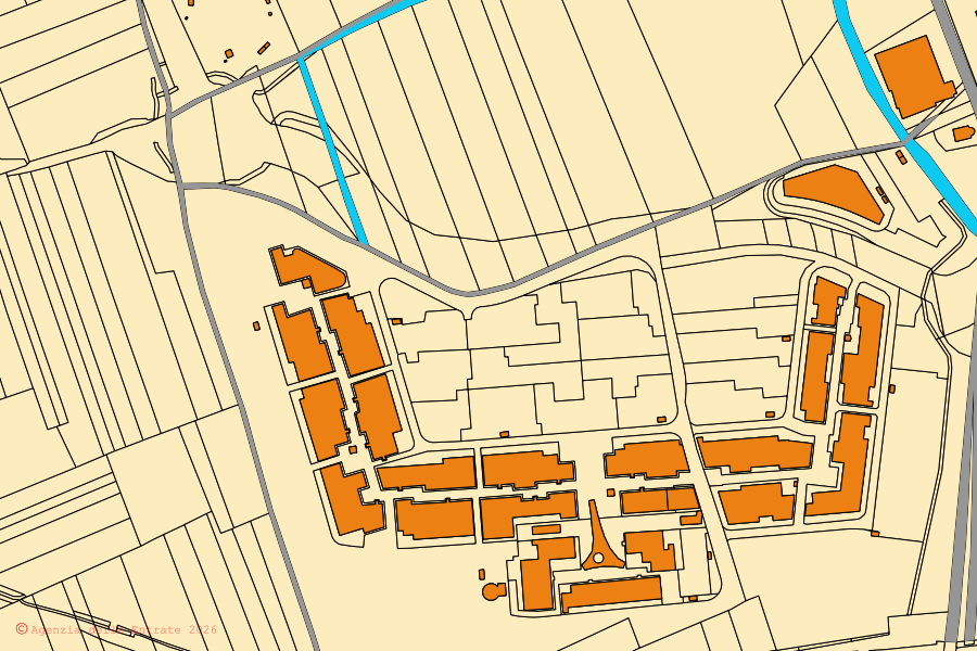 Mappa catastale del centro di Vicolungo: particelle e fabbricati, cartografia Agenzia delle Entrate