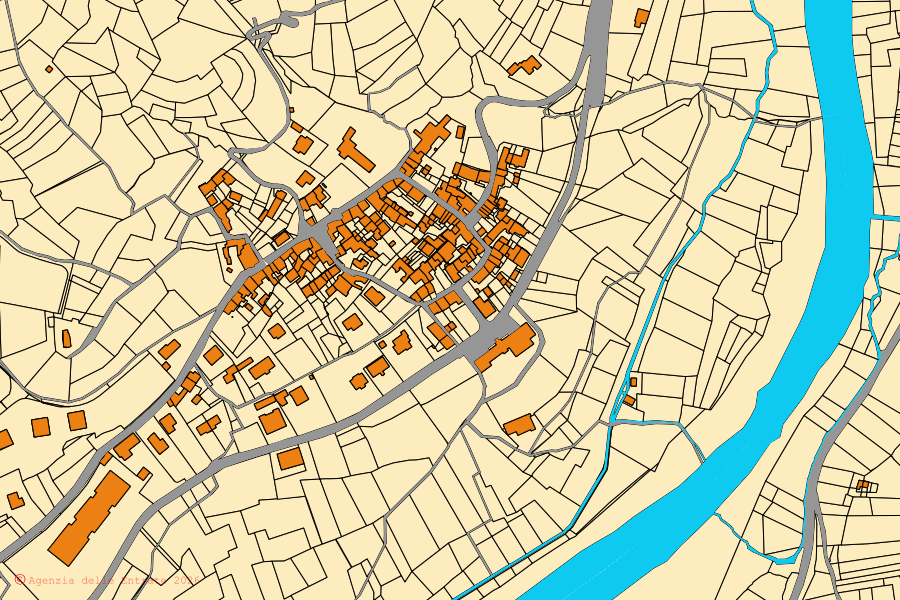 Mappa catastale del centro di Vidracco: particelle e fabbricati, cartografia Agenzia delle Entrate