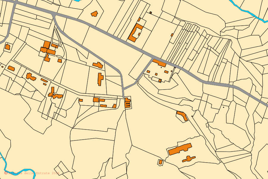 Mappa catastale del centro di Vigliano Biellese: particelle e fabbricati, cartografia Agenzia delle Entrate