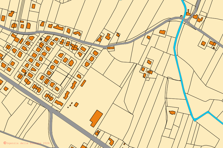 Mappa catastale del centro di Villa Estense: particelle e fabbricati, cartografia Agenzia delle Entrate