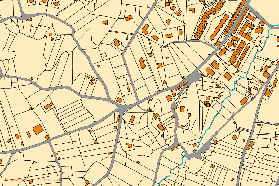 Mappa catastale del centro di Villa San Giovanni in Tuscia: particelle e fabbricati, cartografia Agenzia delle Entrate