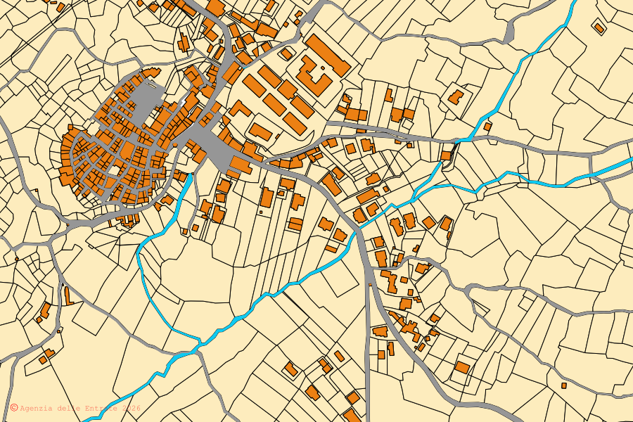 Mappa catastale del centro di Villa Santo Stefano: particelle e fabbricati, cartografia Agenzia delle Entrate