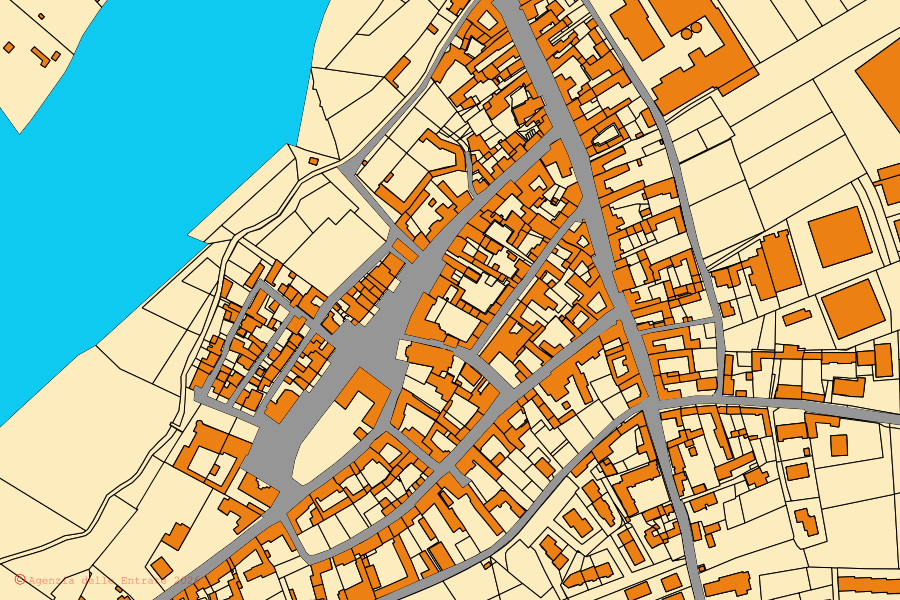 Mappa catastale del centro di Villafalletto: particelle e fabbricati, cartografia Agenzia delle Entrate