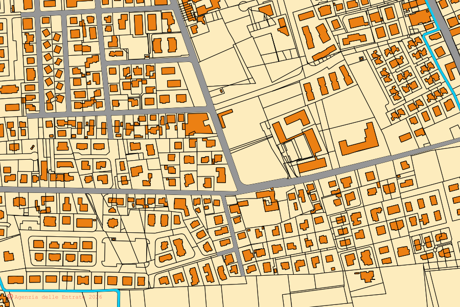 Mappa catastale del centro di Villafranca Padovana: particelle e fabbricati, cartografia Agenzia delle Entrate