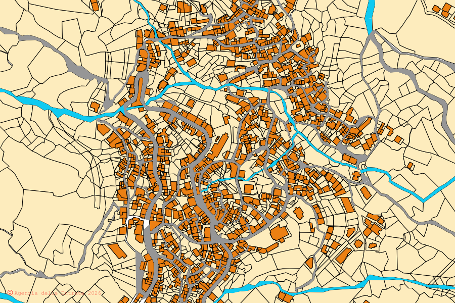 Mappa catastale del centro di Villagrande Strisaili: particelle e fabbricati, cartografia Agenzia delle Entrate