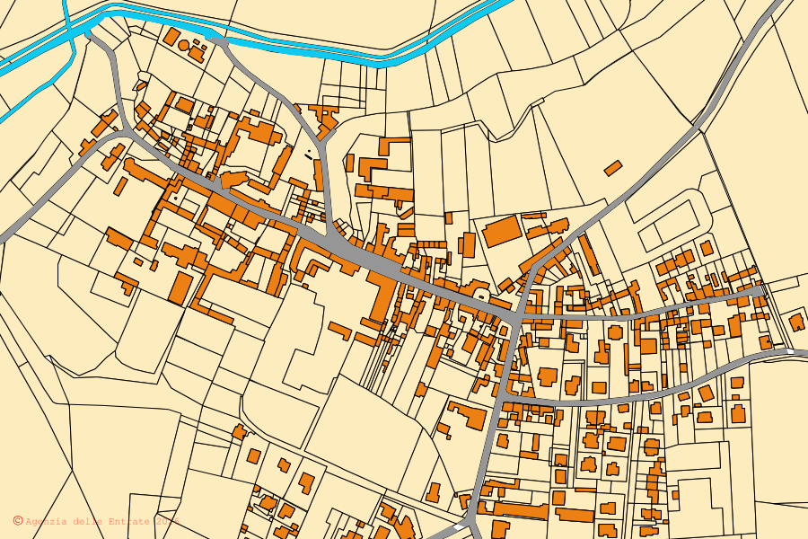 Mappa catastale del centro di Villanova d'Ardenghi: particelle e fabbricati, cartografia Agenzia delle Entrate