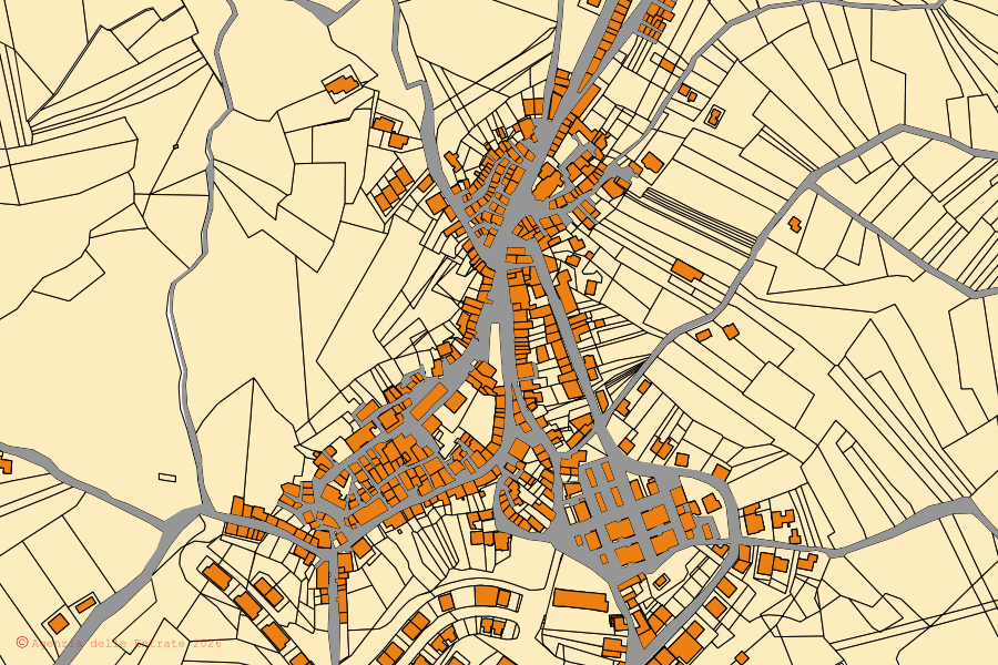 Mappa catastale del centro di Villanova del Battista: particelle e fabbricati, cartografia Agenzia delle Entrate