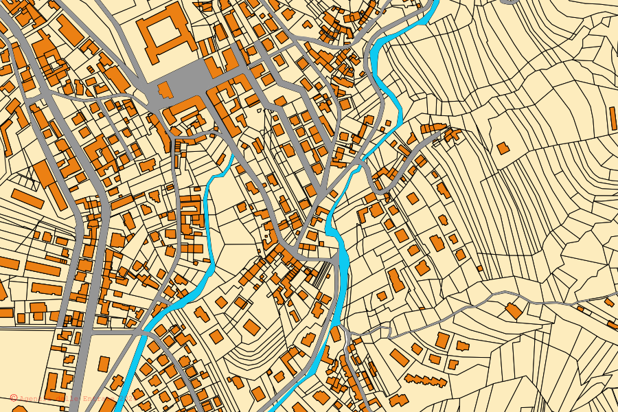Mappa catastale del centro di Villar Perosa: particelle e fabbricati, cartografia Agenzia delle Entrate