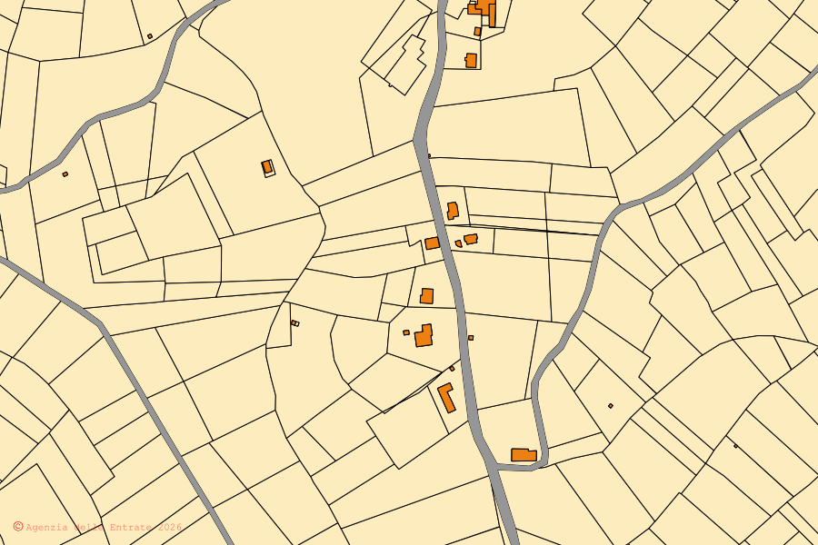 Mappa catastale del centro di Vinchio: particelle e fabbricati, cartografia Agenzia delle Entrate