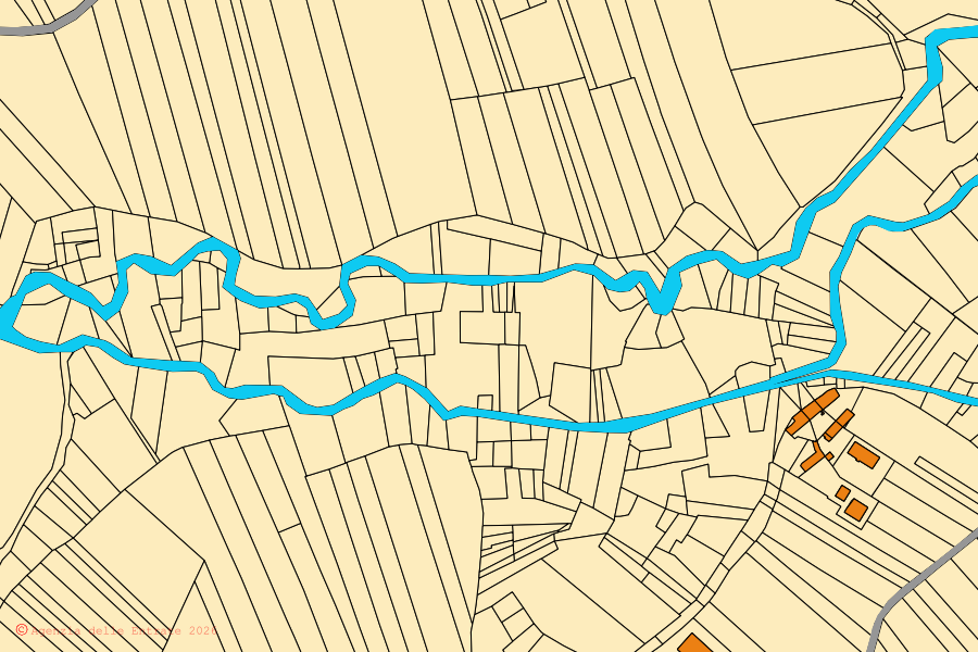 Mappa catastale del centro di Virle Piemonte: particelle e fabbricati, cartografia Agenzia delle Entrate