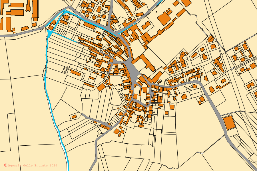 Mappa catastale del centro di Vistarino: particelle e fabbricati, cartografia Agenzia delle Entrate