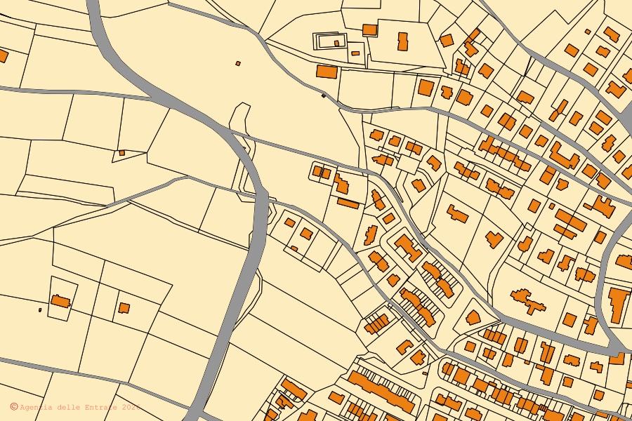 Mappa catastale del centro di Volta Mantovana: particelle e fabbricati, cartografia Agenzia delle Entrate