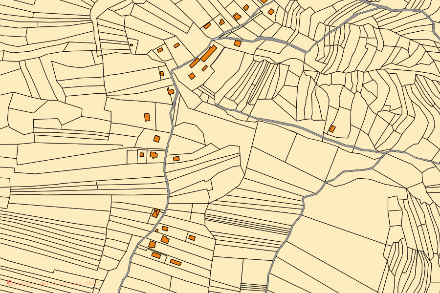 Mappa catastale del centro di Zerba: particelle e fabbricati, cartografia Agenzia delle Entrate