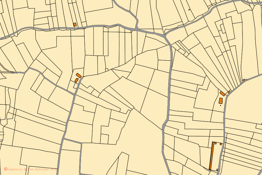 Mappa catastale del centro di Ziano Piacentino: particelle e fabbricati, cartografia Agenzia delle Entrate