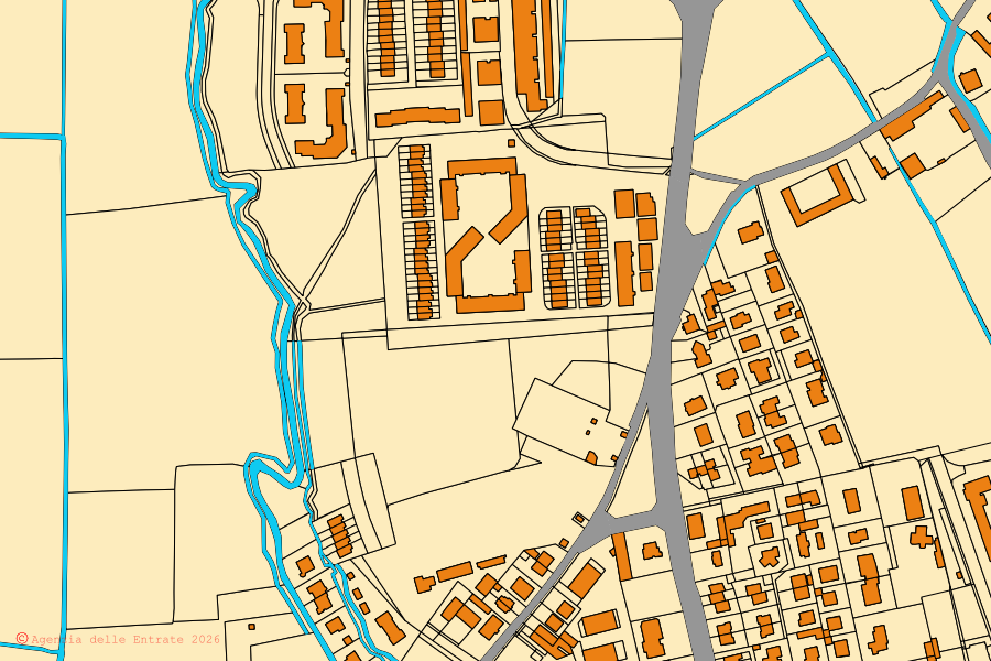 Mappa catastale del centro di Zibido San Giacomo: particelle e fabbricati, cartografia Agenzia delle Entrate