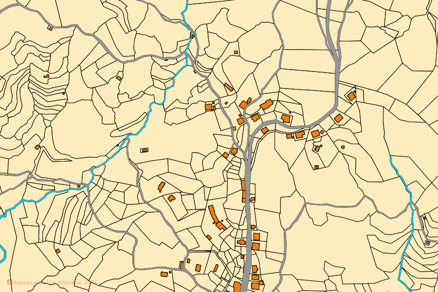 Mappa catastale del centro di Zignago: particelle e fabbricati, cartografia Agenzia delle Entrate